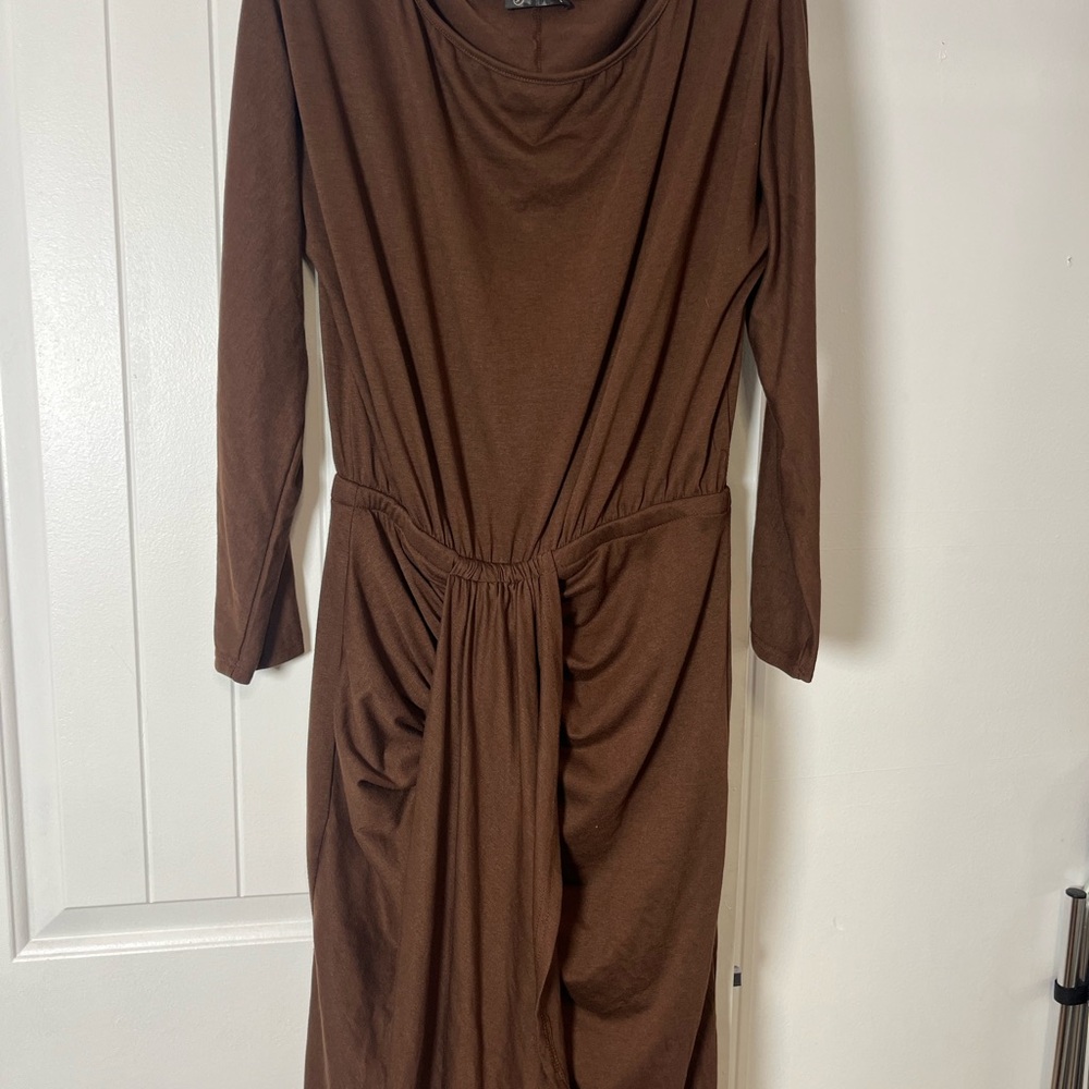 Chic Long Sleeve Brown Dress